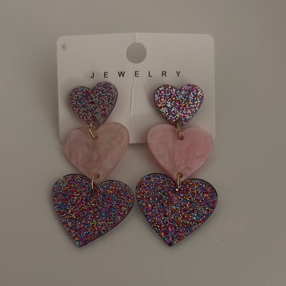 Pink and Multicolor Heart Drop Earrings - Picture 1 of 1